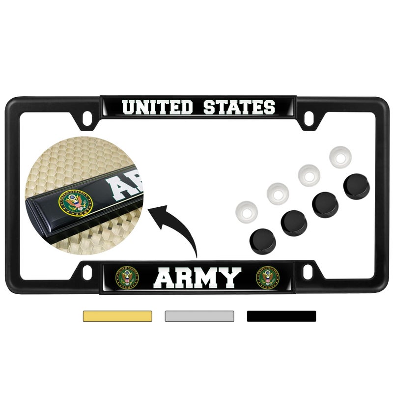 BestLicensePlateFrames [Officially Licensed Product] - United States Army Domed Custom-Made Personalized Narrow (Thin) Top 4 Hole Metal Car License Plate Frame with Free caps - Black (Quantity: 1 Frame) - Image 1
